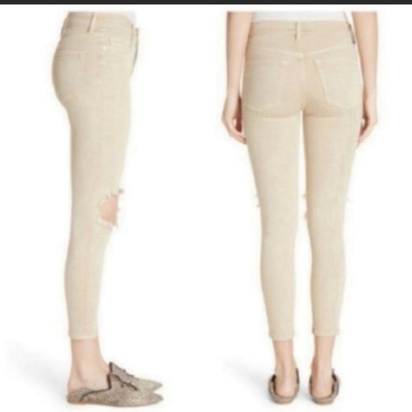 NWT: Free People Khaki Busted-Knee Skinny Jeans - Picture 2 of 7